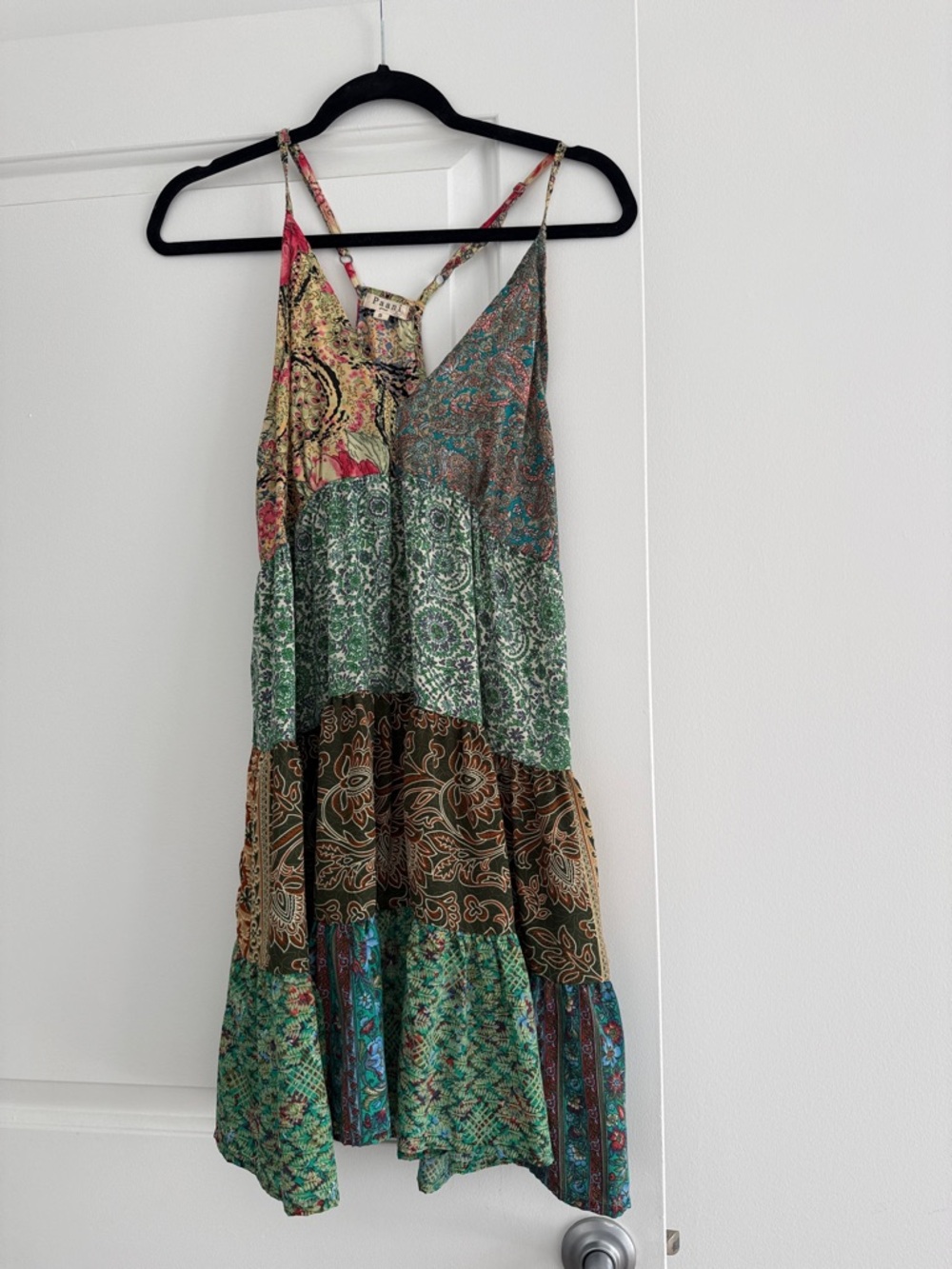 Boho Patchwork Slip Dress in Green